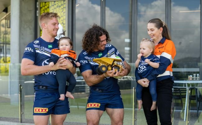 Estelle Sadlier, 14 months, and Bijou Wilson, 11 months, are the stars of a new campaign celebrating the Cowboys and Bravus Mining and Resources Platinum Partnership.