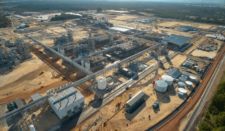 Aerial view of the Albermarle Kemerton lithium hydroxide plant near Bunbury in southwest WA.