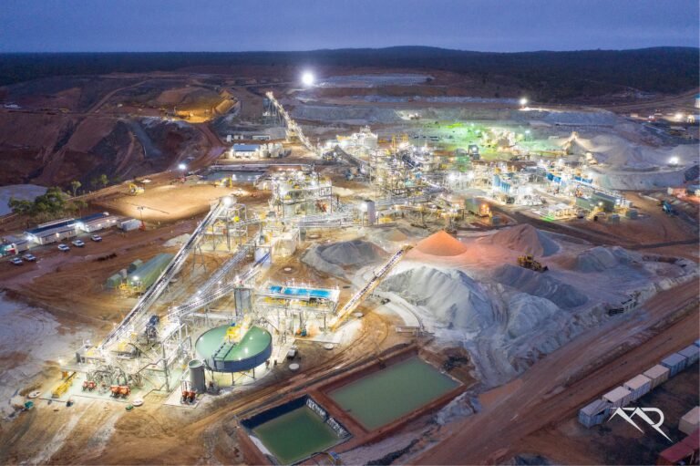 Mt Marion beneficiation plant at night.