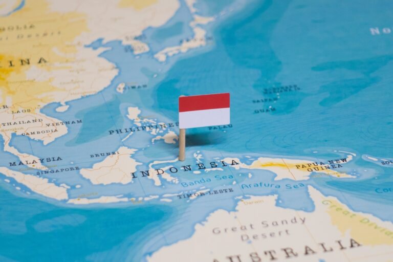 The flag of Indonesia in the world map.