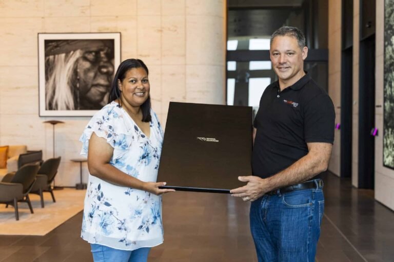 (Image source: Mineral Resources) BriJarCass project manager Hayley Hayes with Mineral Resources chief executive, iron ore Chris Soccio.