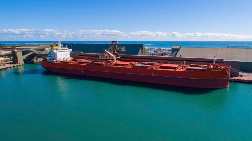 (Image source: Fenix Resources) MV Ballard — Twin Peaks maiden shipment from Fenix’s Geraldton Port facilities.