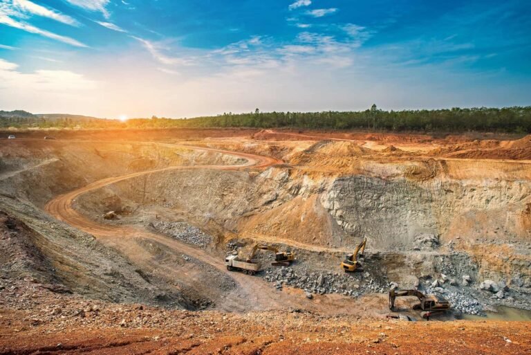 Aerial view of mining quarry.