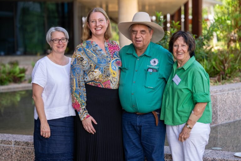 (L-R) Linguist Dr Angela Terrill, QCoal Foundation chief executive Sylvia Bhatia, Jangga Elder Col McLennan and archaeologist Liz Hatte.