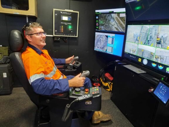 (Image source: Anglo American) Remote control dozer operator Wes Sann.