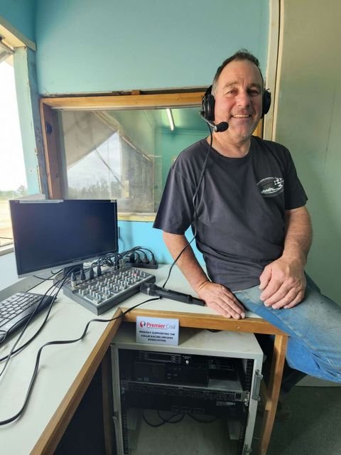 Collie Racing Drivers Association president Greg Avins is excited with the new audio system from Premier Coal.