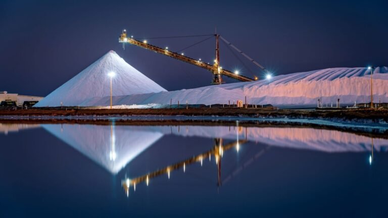 Salt mine operation in Port Hedland, WA, by night.