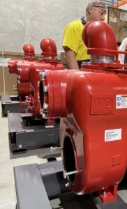 Three 6” Aussie Mine Boss pumps being prepped for Queensland flood rescue.
