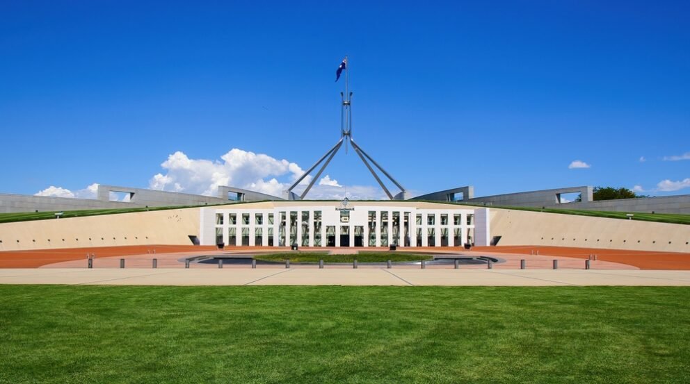 Parliament,House,Of,Australia,On,Capital,Hill,,As,Seen,From