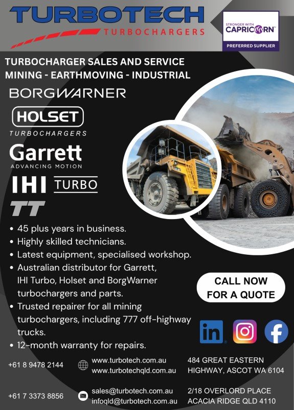 Turbocharger sales and service mining, earthmoving and industrial